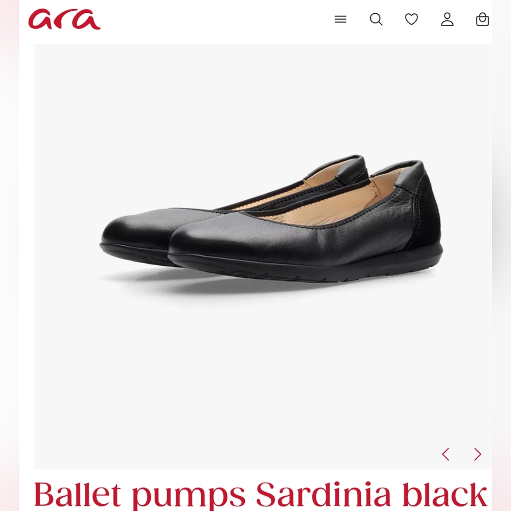 Ara Sardinia Black Leather Ballet Flats